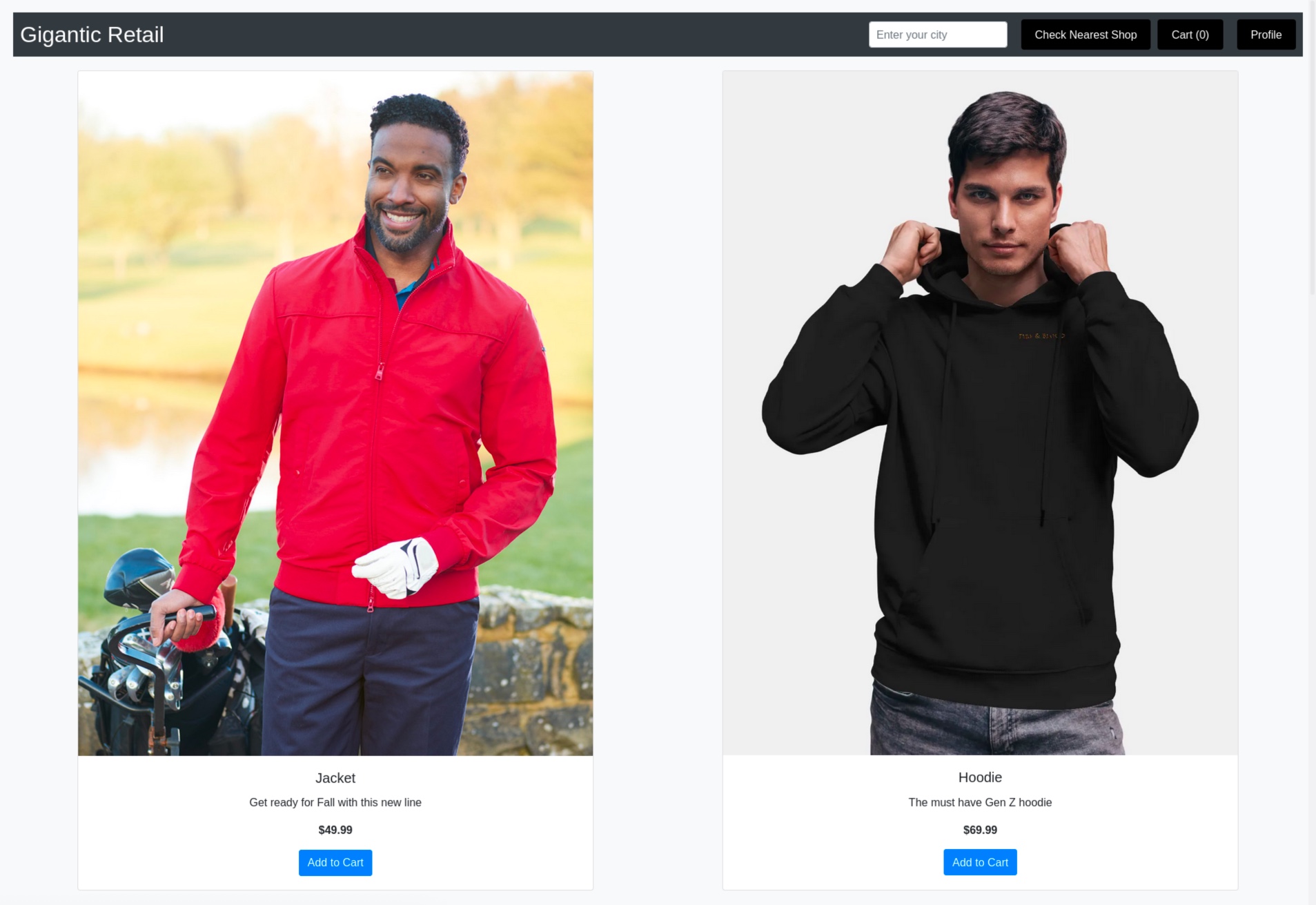 Gigantic Retail website - SHOP
