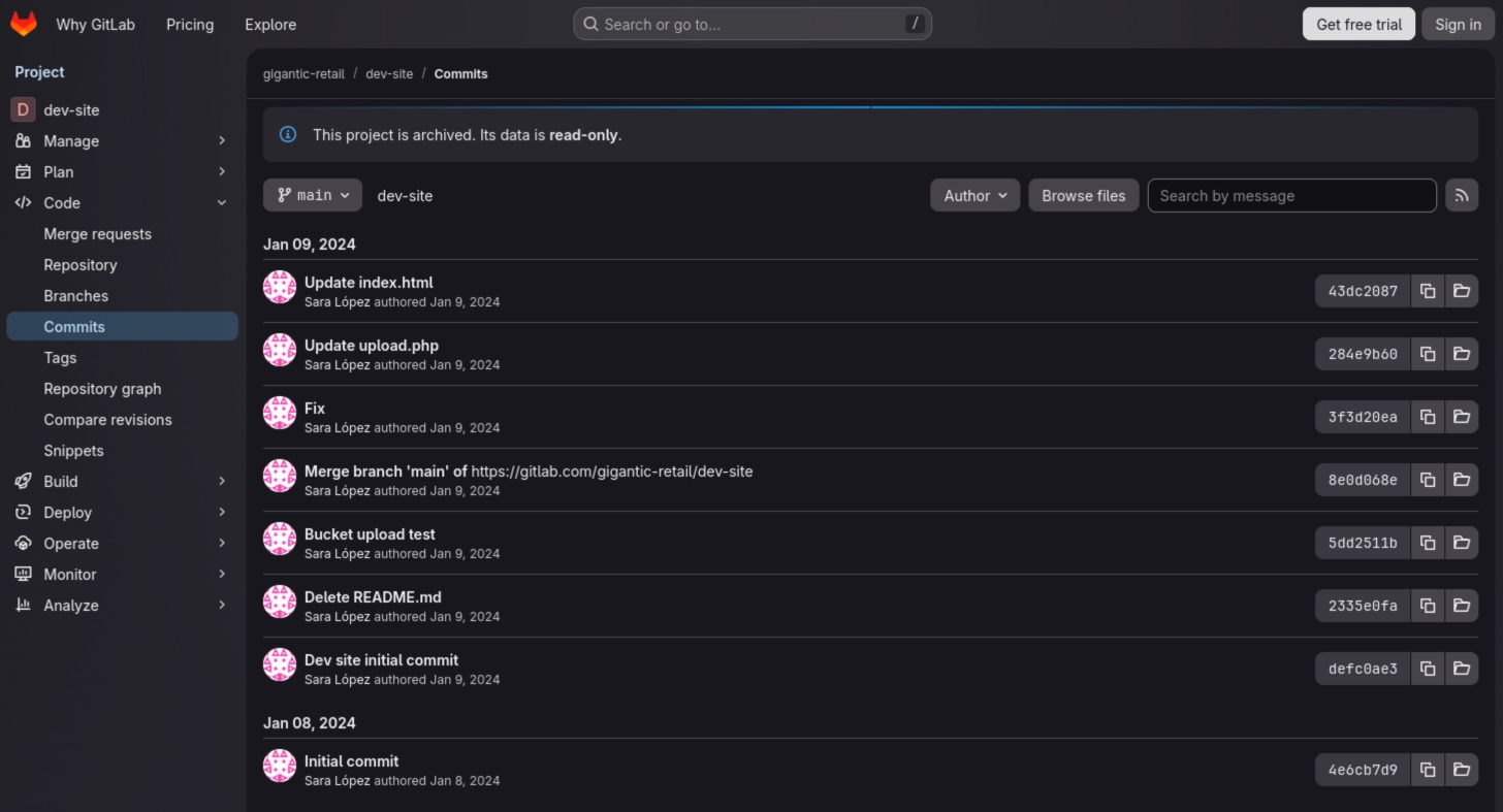 Gigantic Retail GitLab - dev-site commits
