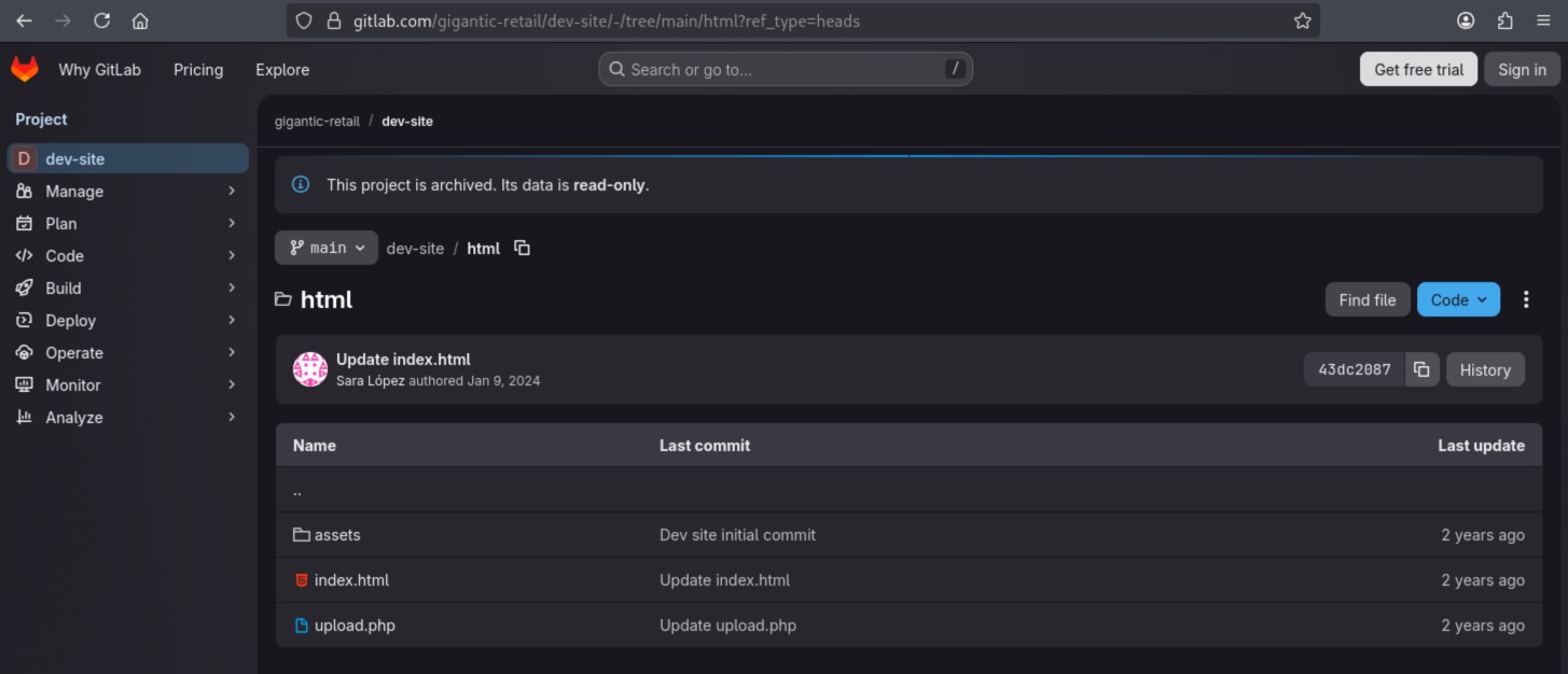 Gigantic Retail GitLab - html directory in dev-site