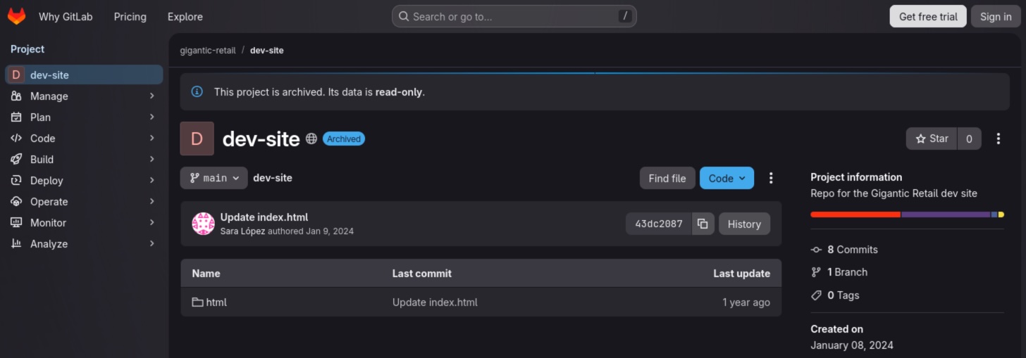 Gigantic Retail GitLab - dev-site